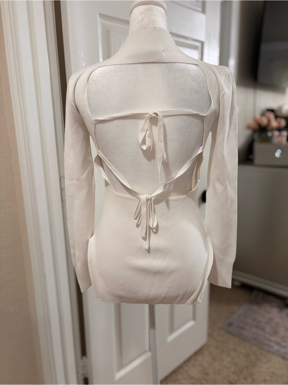 Zara Cream Ribbed Mock Neck Long Sleeve Top
